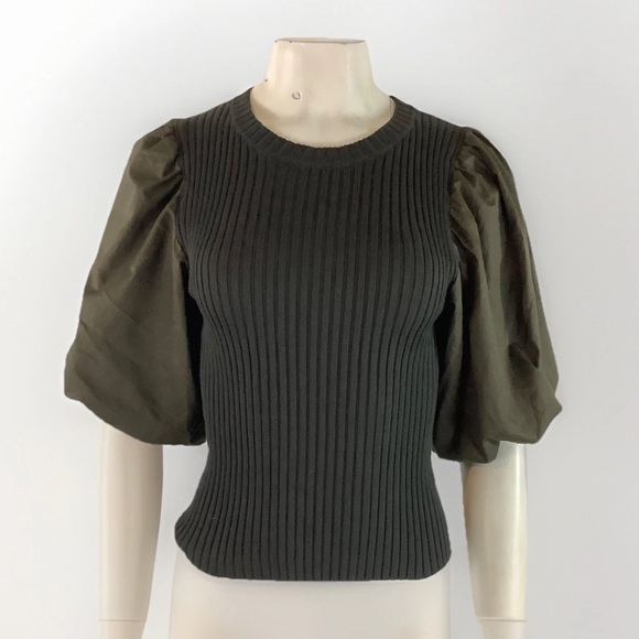 sofie the label Sweaters - Sofie The Label Sz S Ribbed Puff Sleeve Sweater Deep Green Viscose Nylon